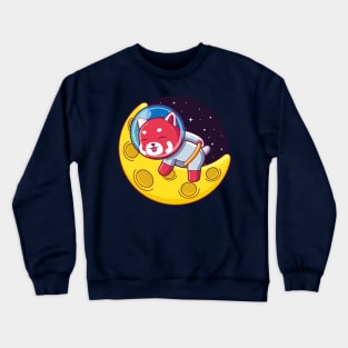 red panda astronaut sleeping on the moon Crewneck Sweatshirt